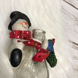 D Jolly Snowman, long metal arms holding wreath, candle holder bottle topper‎